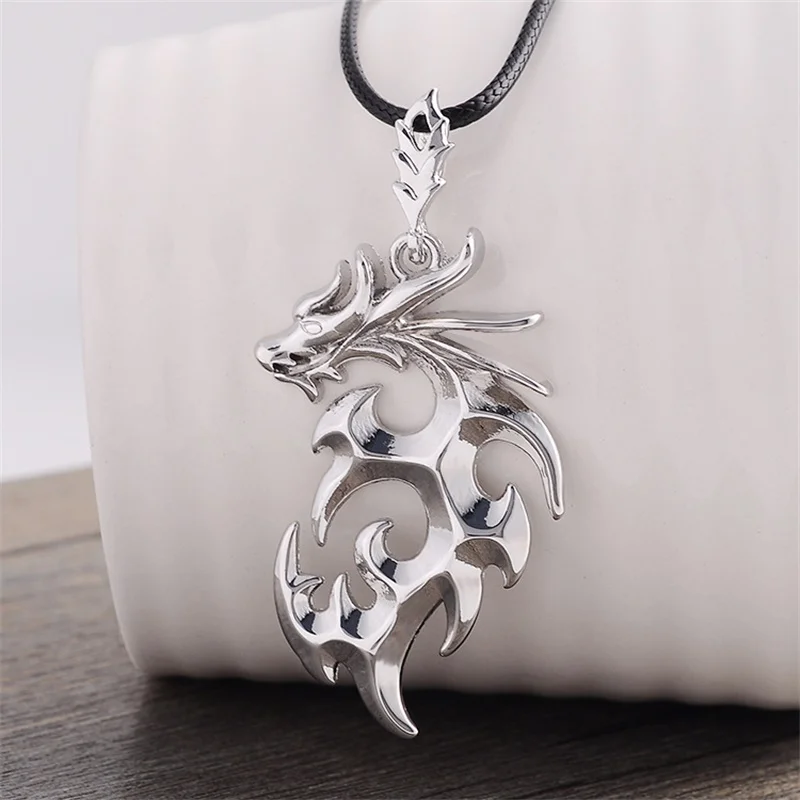 Fashion Black Pu Leather Choker Necklace Zinc Alloy Flame Dragon Necklace Jewelry Alloy Pendant Necklace