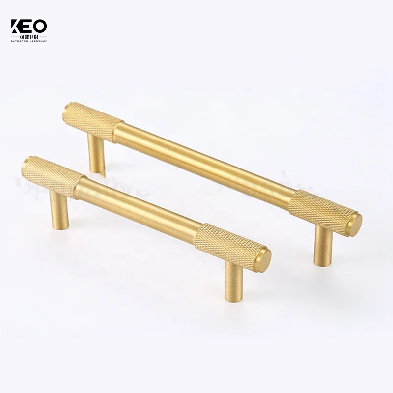 Kitchen Furniture Hardware T Bar Copper Drawer Handle Cabinet Cupboard Solid Brass Knurled Pull Handles