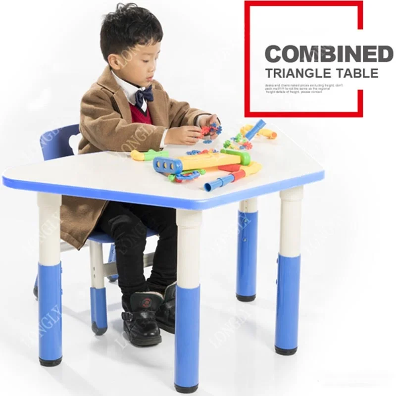 Trapezoid shape multifunction kids table and chair with bookshelves