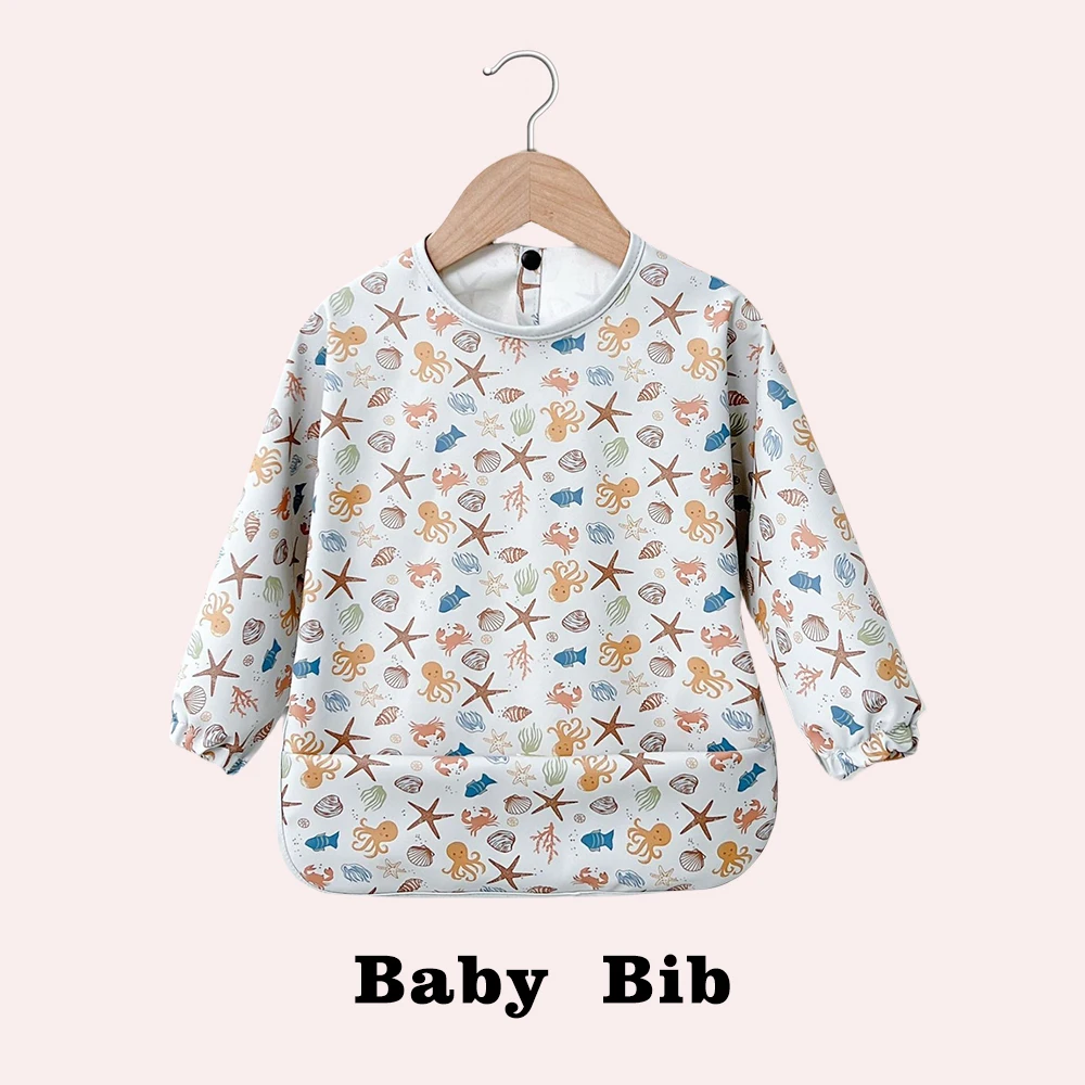 hot selling low price lovely waterproof PU feeding bibs baby full cover long sleeve overalls