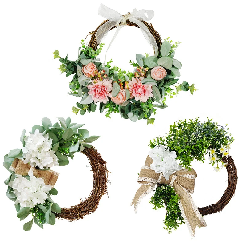 X181 Halloween Pumpkin Christmas Rose Peony Flower Wreath Artificial Ivy Maple Leave Eucalyptus Garlands Wreaths for Front
