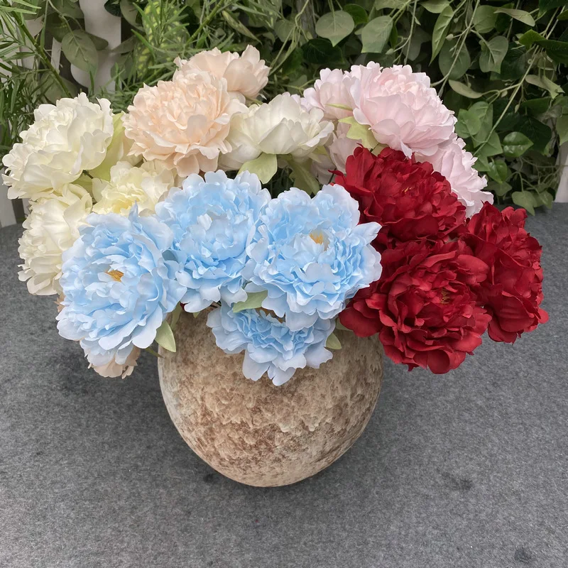 High quality party colorful long stemmed head crepe paper flower artificial peony