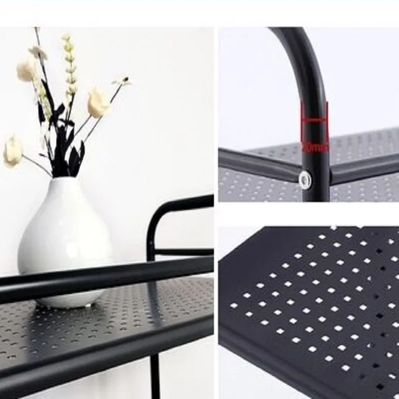 Home Kitchen Shelf Stainless Steel Storage Rack Floor-to-ceiling Black Paint Three-layer Vegetable Shelf Shelf