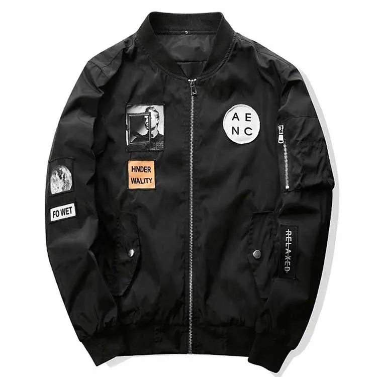 Мужская приталенная куртка-бомбер из полиэстера в стиле хип-хоп