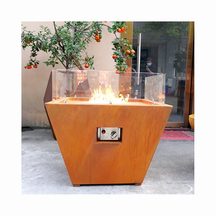 Customized Propane Gas Fireplace Outdoor Corten Steel Propane Fire Pit Table / Corten Steel Gas Fire Pit