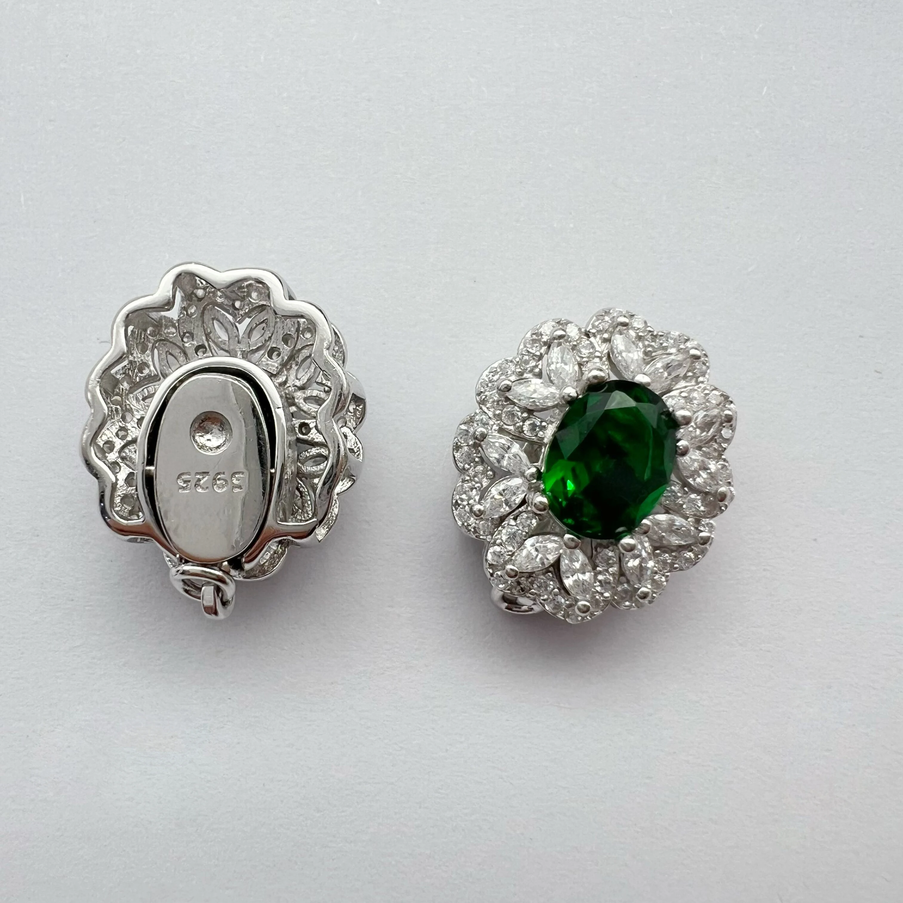 classy flower 925 sterling silver pearl clasps luxury necklace button fashion green zircon big vintage clasp jewelry connector