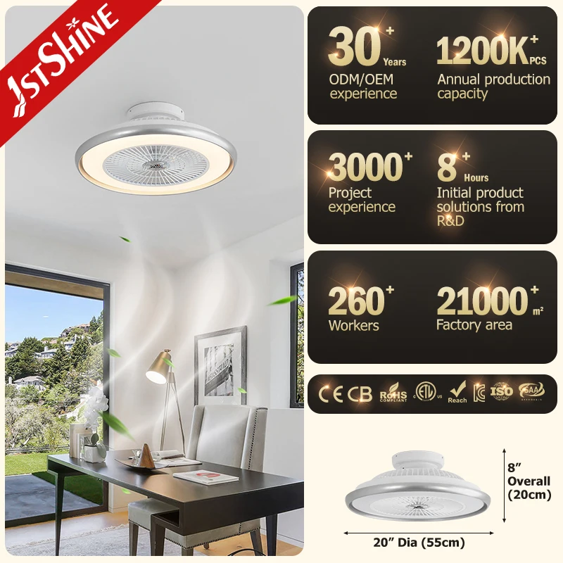 1stshine LED ceiling fan low profile DC motor high volume 6 speed remote ceiling fan with LED light