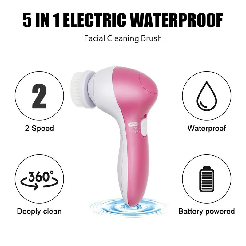 Vibrating Face Cleaner 5 in 1 Deep Pore Rotating  Massage Facial Cleansing Brush