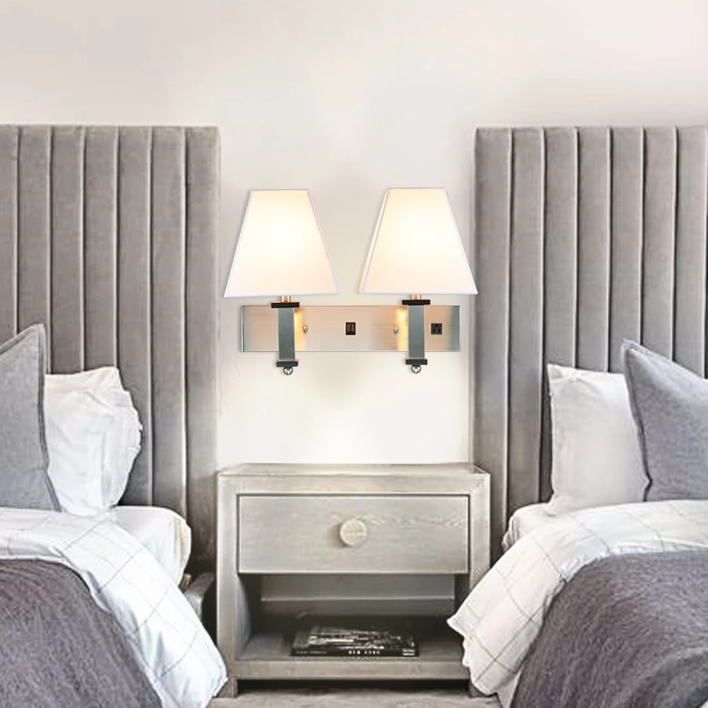 Fabric Lamp Guest Room Bed Reading Indoor Bedside Lamp Bracket Light Fixture Sconce Wall Lamp For Hotel Bedroom