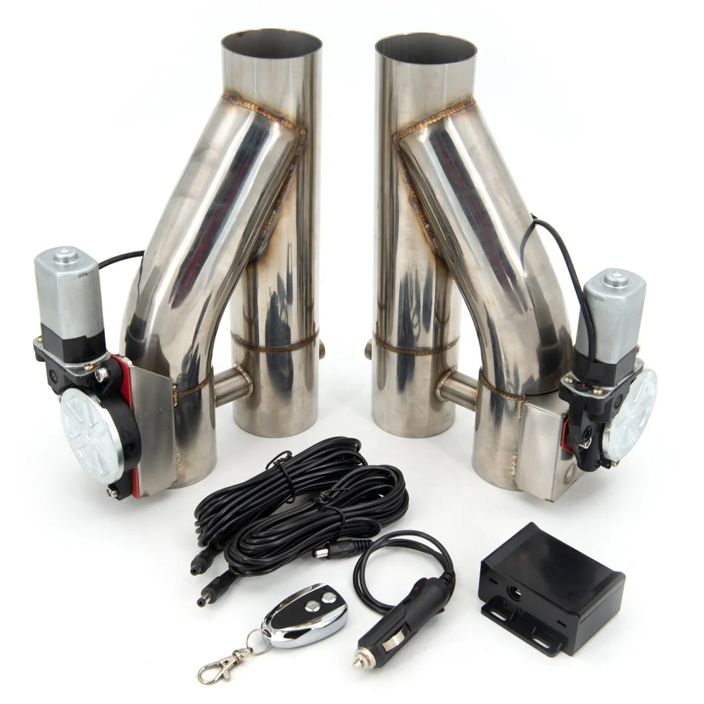 2Pcs Stainless Steel Double Valve Exhaust Cutout Pipe Muffler Bypass Exhaust Trim Down Tube Wireless Remote Controller