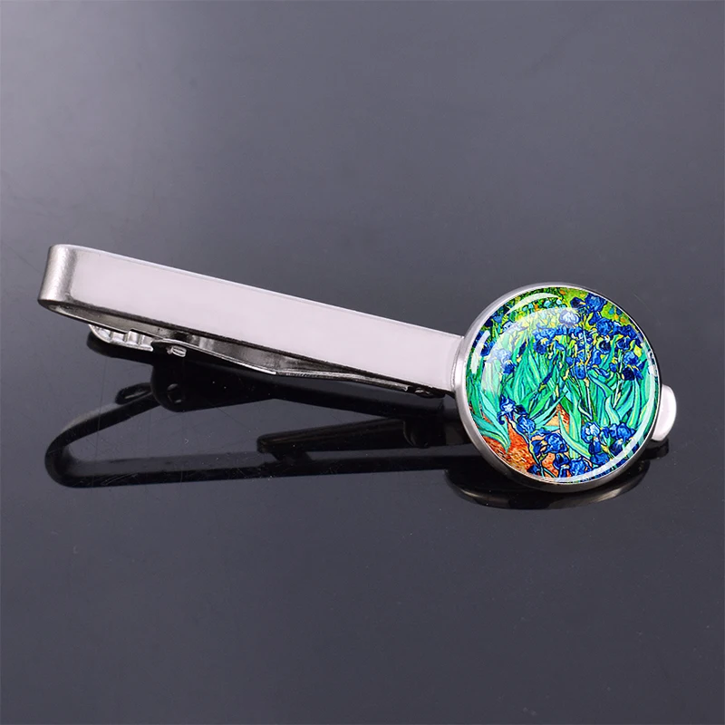 Men Fashion Van Gogh Starry Night Sunflowers Tie Clips Personality Name Letters Jewelry Men Necktie Clip Pin Suit Accessories