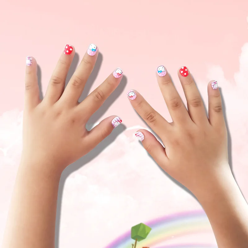 Child False Nail Tips Long Full Cover Acrylic Pink Black Red French OEM Art Gray Style Finger Pcs Color Bride Kids Art Nail