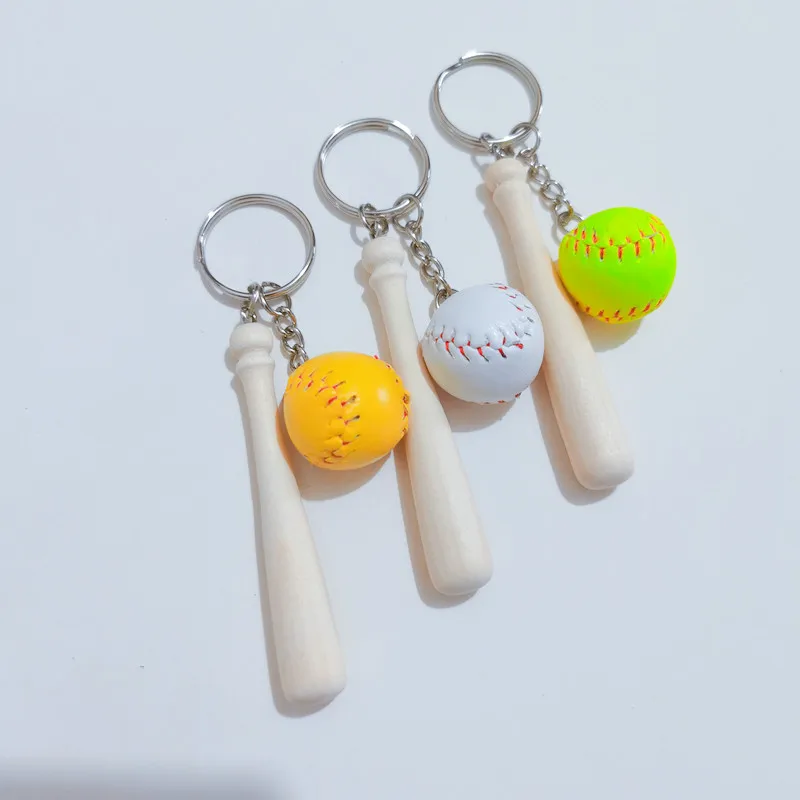 Mini PU Ball Wooden Bat Softball Baseball Keychains for Sports Party Favors