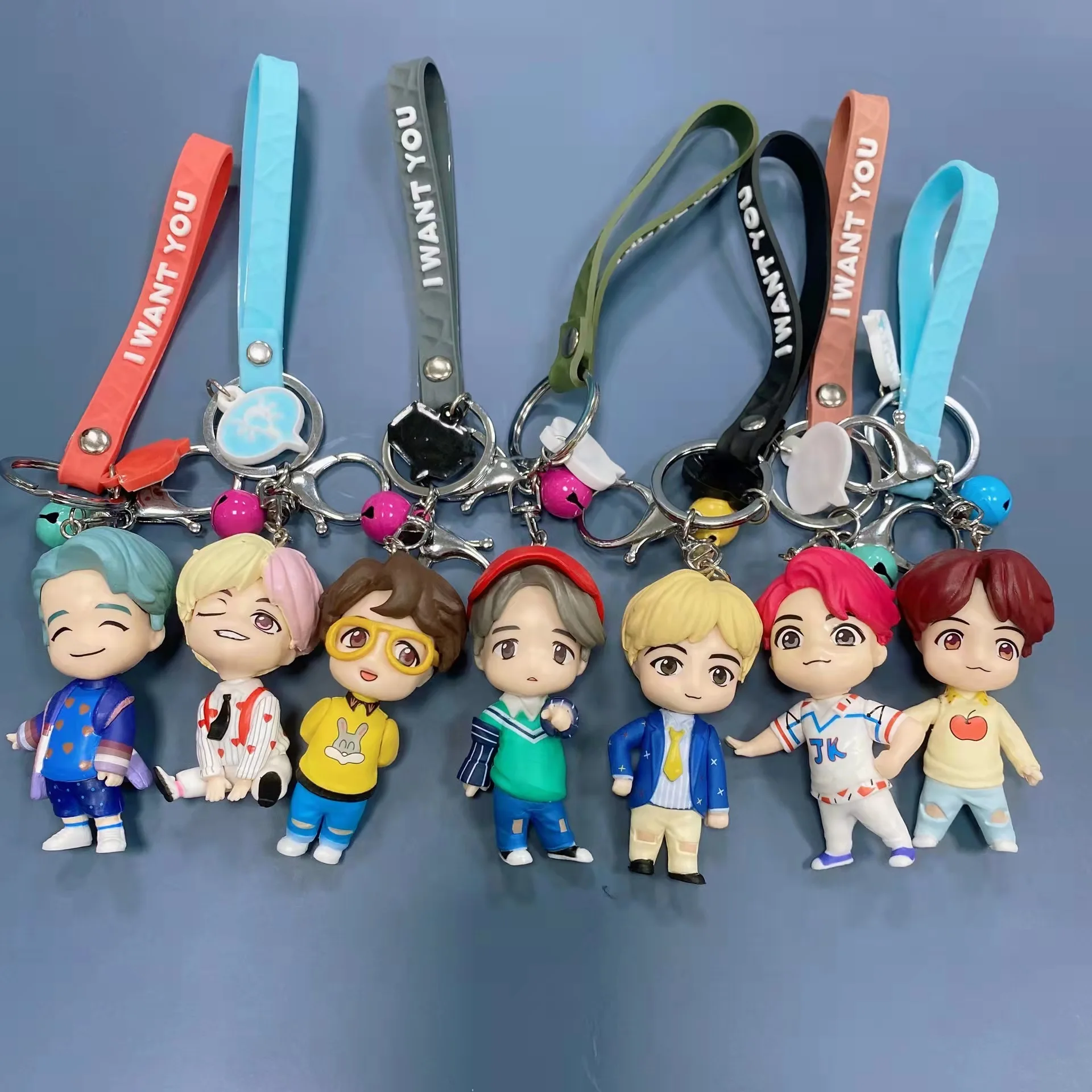 3D PVC kawaii cute cartoon character keyring key chains ring Youth League bts keychain