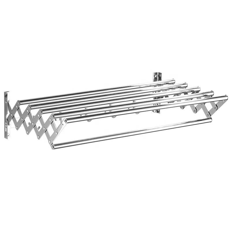 Stainless Steel Retractable Expandable Towel Rack Wall Mounted Drying Rack Folding Clothes Hanging Towel Holder