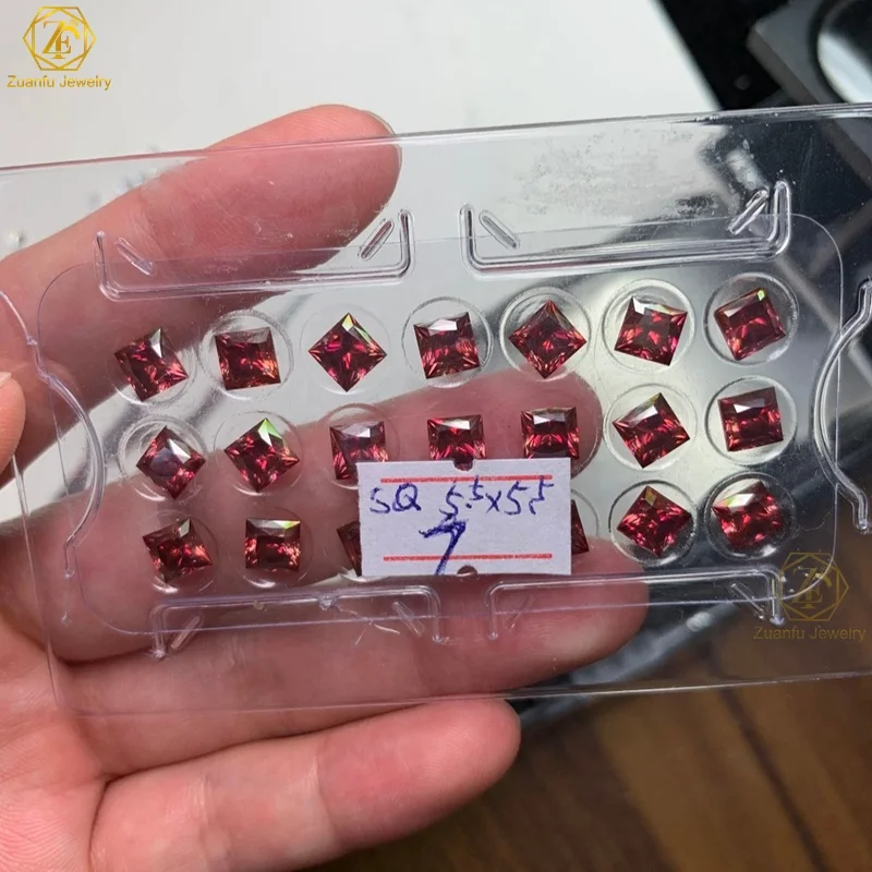 Zuanfo Gems Pink Yellow Blue Red Green Multicolor Square Moissanite Stone Princess Cut Loose Moissanite Factory Price