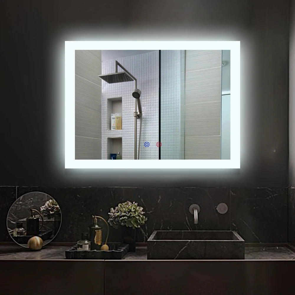 Пластиковые выполненные настенный сенсорный выключатель Предотвращение запотевания Ванная комната для душа со светодиодной подсветкой зеркала