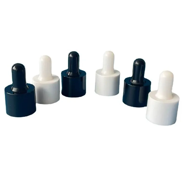 supply cheap low moq essential oil dropper bottle Accessory black 18mm plastic dropper cap
