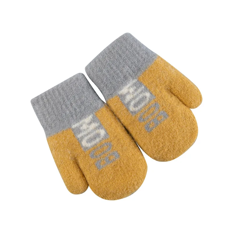 Kids knitted warm jacquard mittens gloves winter gloves wool gloves with sherpa lining