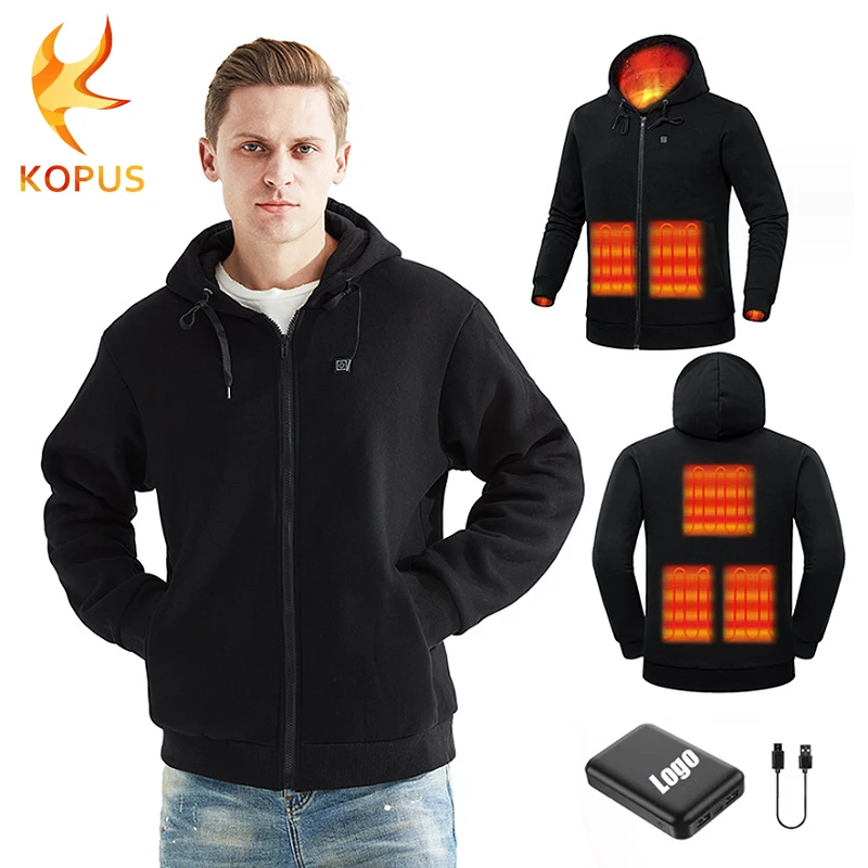OEM Outdoor ski Cycling Hooded Heated Jacket coat  Washable Battery Heated Jacket For winter