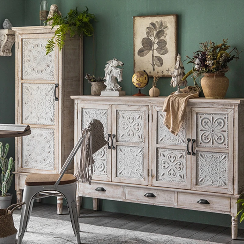 Vintage White French Country Solid Wood Sideboard - Buffet Cabinet, TV Stand & Entryway Storage