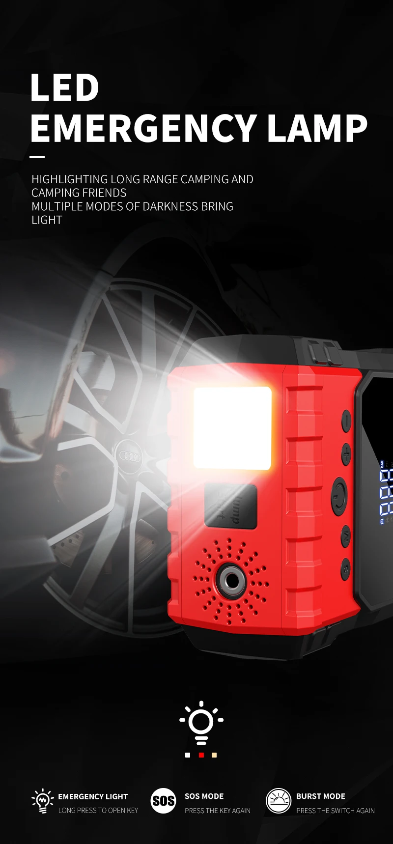 12 24 Volt Emergency Portable Jump Starter with Air Compressor 1000A Power Bank Tire Inflator Pump 12V Starting Device Car Boost