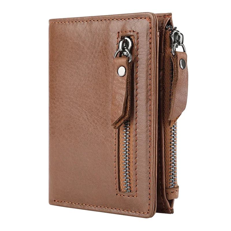 2023 RFID Secure Large Capacity Multi-card Leather Wallets for Men and Extract card  Mens Genuine Leather Zipper Wallet