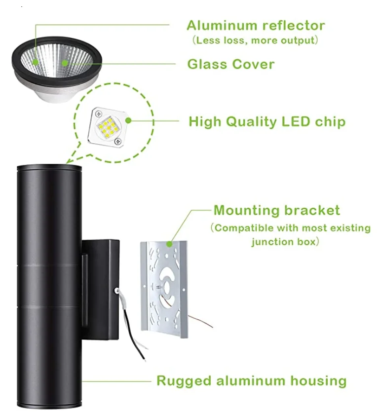 modern cylinder surface mounted gu10 led waterproof glass aluminum up and down wall lamp