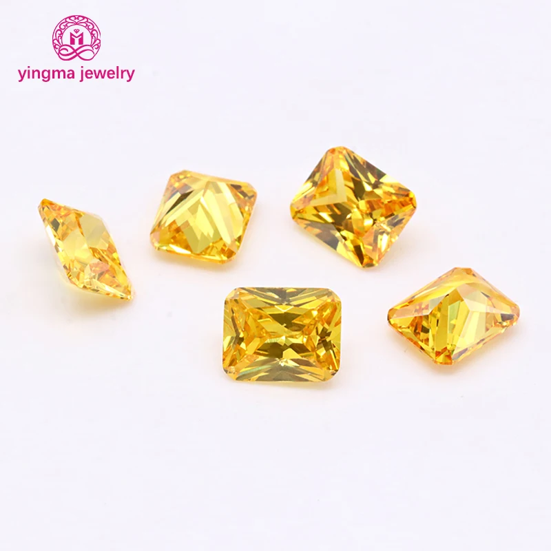 Yingma machine cut 4*6mm-8*10mm synthetic gemstone yellow color cz loose gems rectangle octagon shape cubic zirconia stones