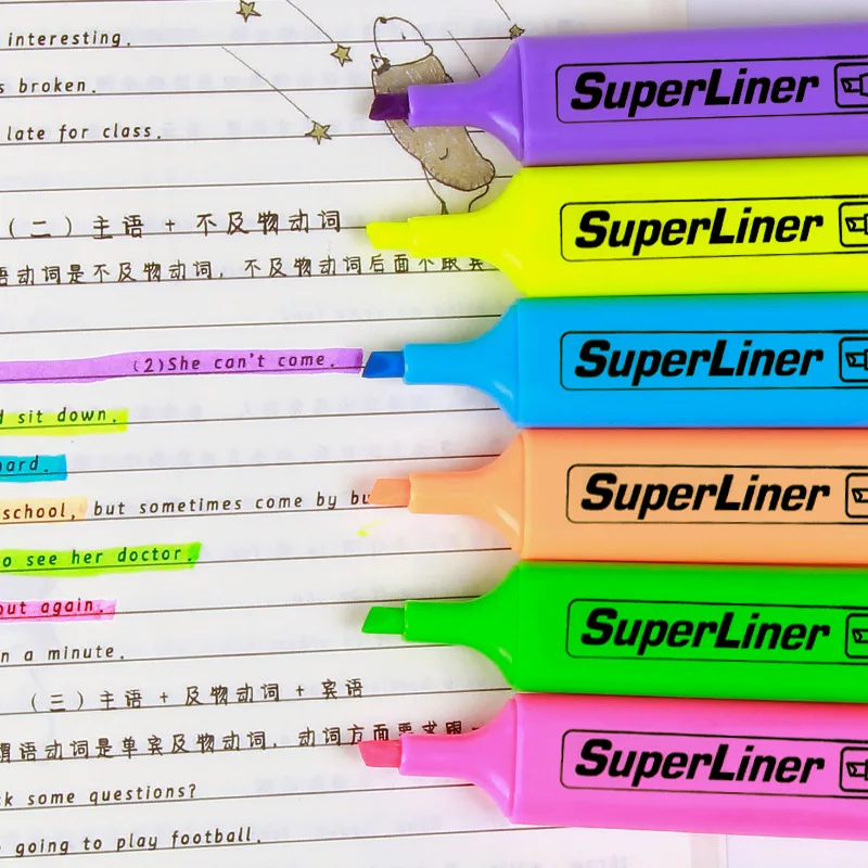 Highlighter Foreign Trade Classic Hot Marker Pen 6 Color Oblique Head Color Marker Thick Head Fluorescent Office Label Pen
