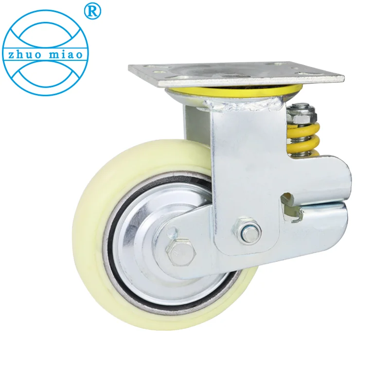 4 inch High quality Spring Loaded Polyurethane Shock Absorber Caster / Castor Wheels for Tow Application & Trailer