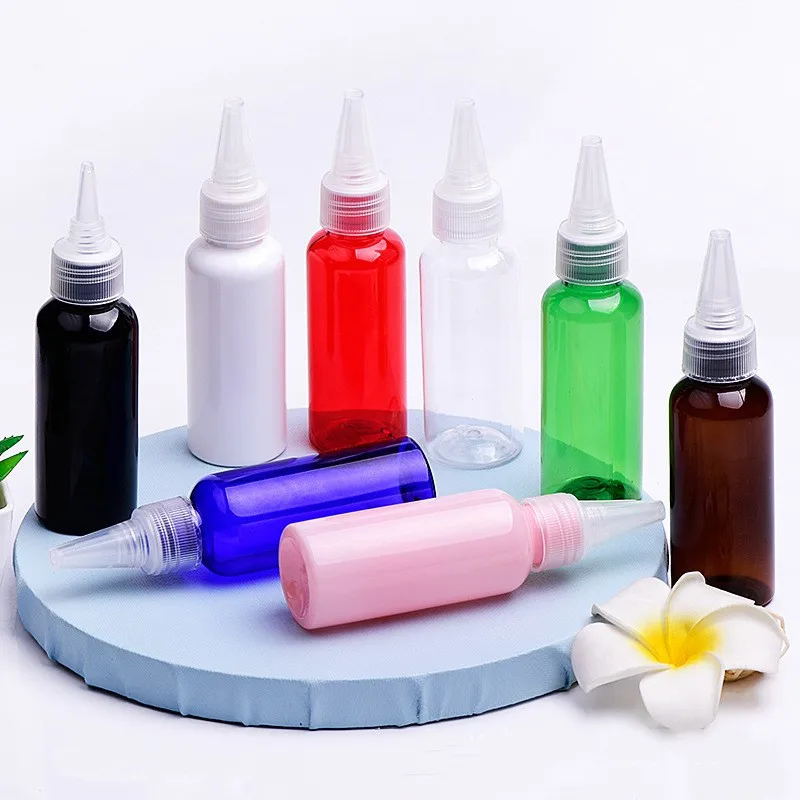 High Quality 50ml Round Shoulder Green Liquid Hair Oil Conditioner Shampoo Squeeze Plastic Bottles with Twist Top Applicator