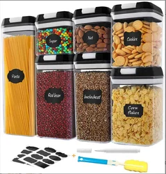 Plastic Transparent Sealed Cans Airtight Food Storage Container Kitchen Fridge Noodle Box Multigrain Storage Tank with Black Lid