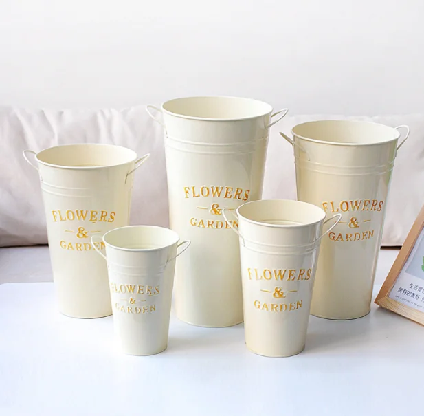 Flower garden supplier decorative iron bucket metal flower pot with handle