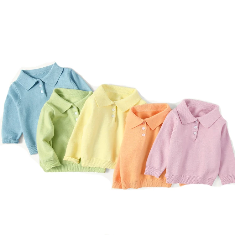 Multi-color Optional Solid Knitted Baby Polo Sweatshirt Kids Sweater For Winter