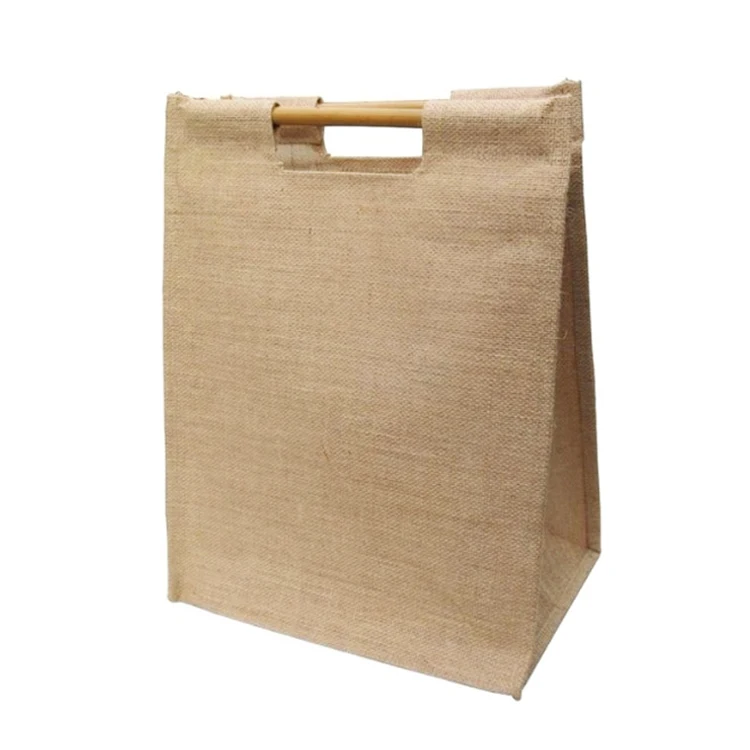 Джутовая сумка для покупок с бамбуковой ручкой