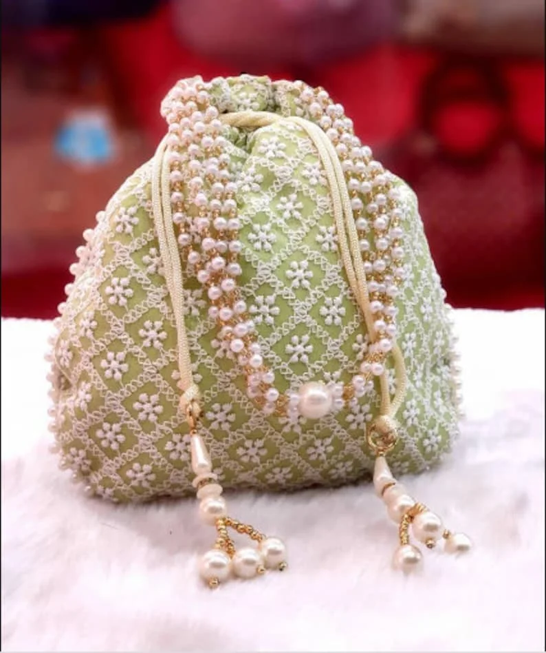 Indian Wholesale Ethnic Designer Embroidered Silk Potli Drawstring Bag Clutch Handbag Return Gift Coin Bag