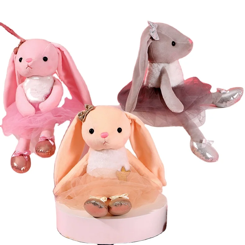 Factory wholesale Custom 39cm Handmade Plush Ballerina Rabbit Dolls With Gauzy Dress Easter Bunny Ballet Dancer Dolls