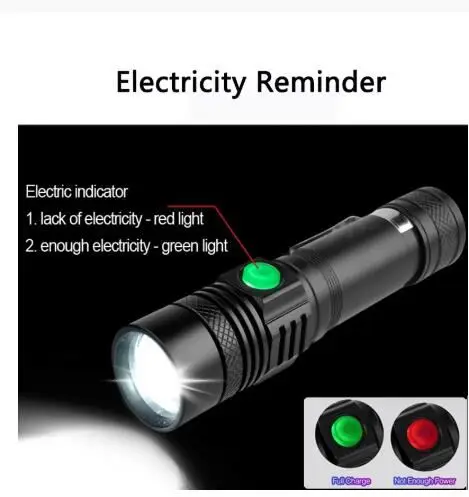 3 Modes Zoomable Skid-proof Aluminium 2000mah 10w T6 Waterproof Flash Light Usb Rechargeable Led Tactical Flashlight with Clip