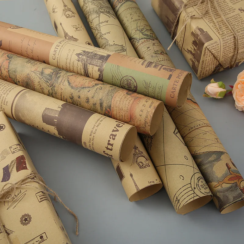 Wholesale Custom Vintage World Map Gift Wrapping Paper Roll for Presents Packaging Holiday Birthday Anniversaries