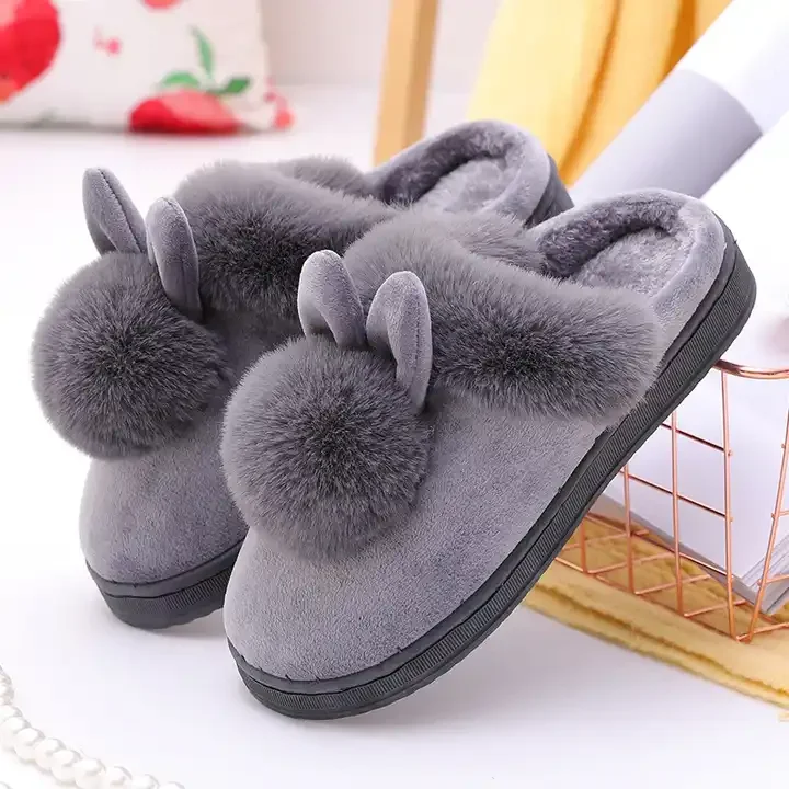 Lovely Rabbit Ears Soft Home Slippers Cotton Warm Shoes