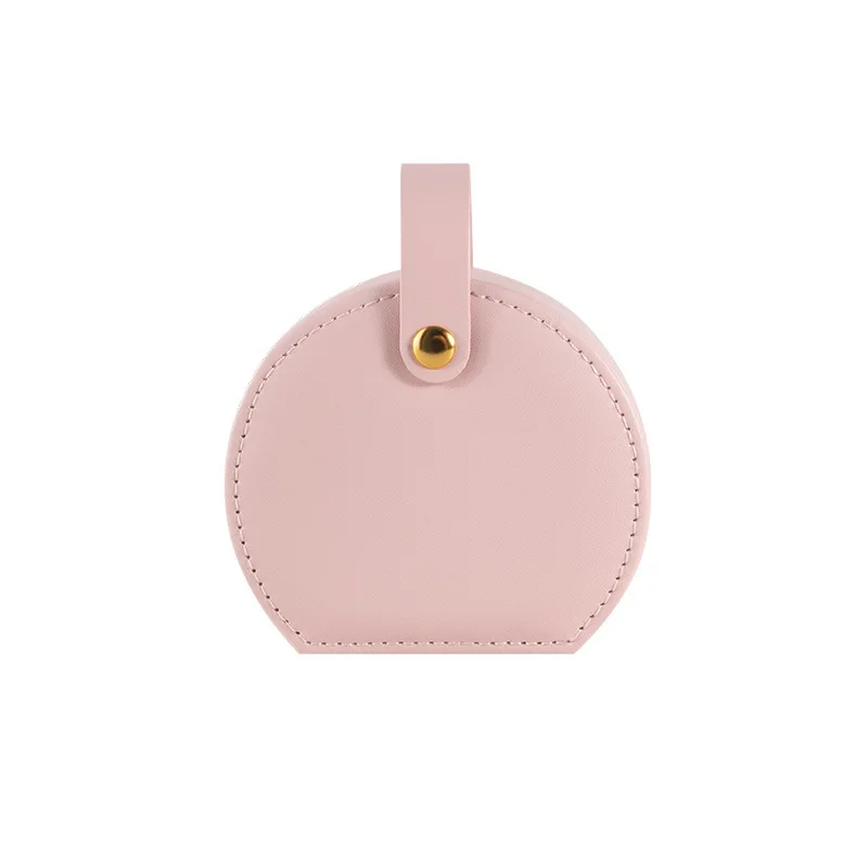 Luxury Low MOQ Portable Mini Size Pu leather Pink jewelry carrying jewelry case storage box with handle for women
