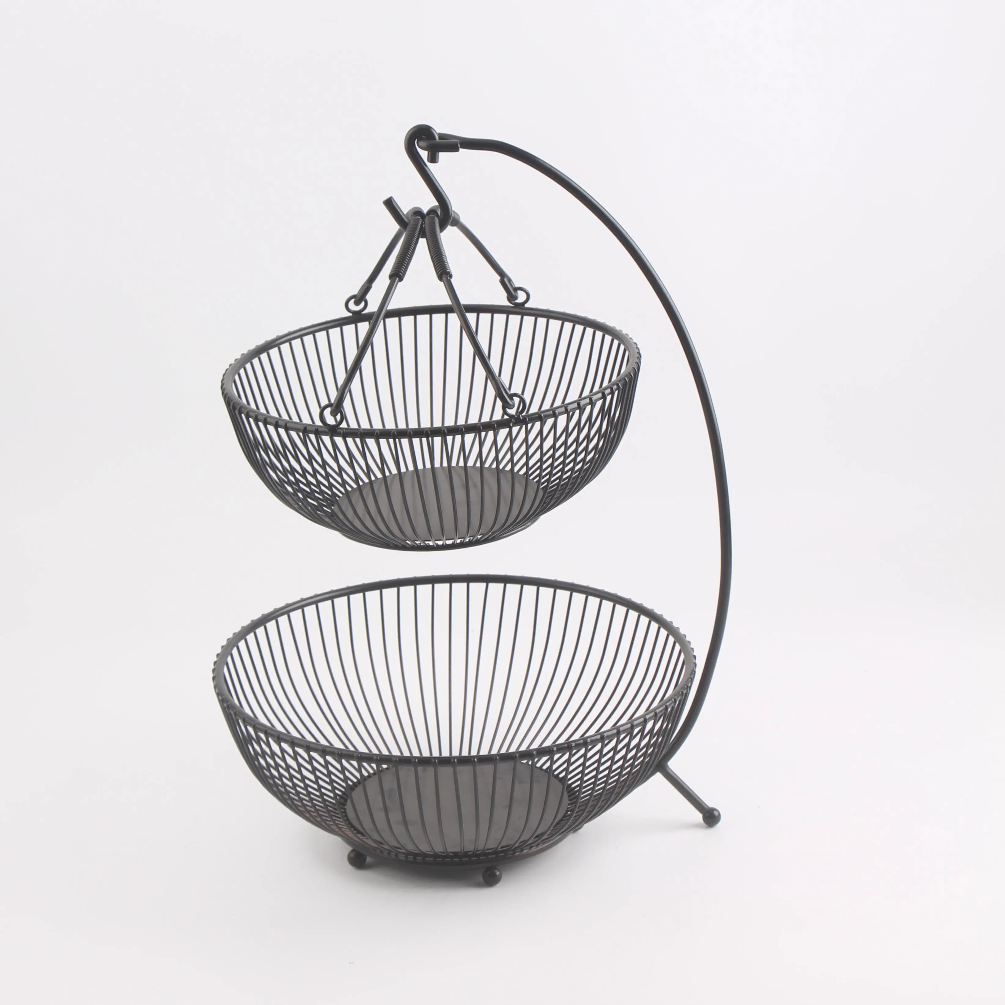 2  Layer Black Vegetable Organizer Storage Basket 2 tier Metal Wire Fruit Basket Stand fruit bowl