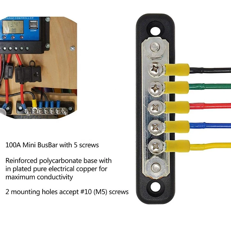 5 Way Bus Bar for Truck Boat RV 48V 100 Amp Busbar Bus Bar Power Distribution