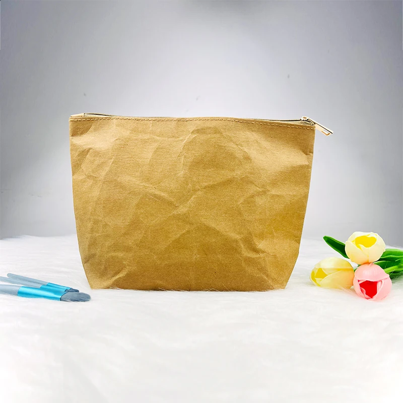 New Custom Logo Dupont Paper Travel Makeup Pouch Customized Printed Gifts Make Up Bag Eco Tyvek Kraft Paper Cosmetic Bag