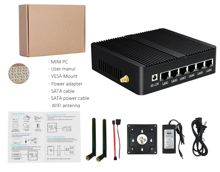  Новейший Barebone Mini PC 6 Ethernet Lan In-tel Ce-leron J1900 четырехъядерный pFesense брандмауэр компьютерный маршрутизатор с 8G Ram 12G SSD