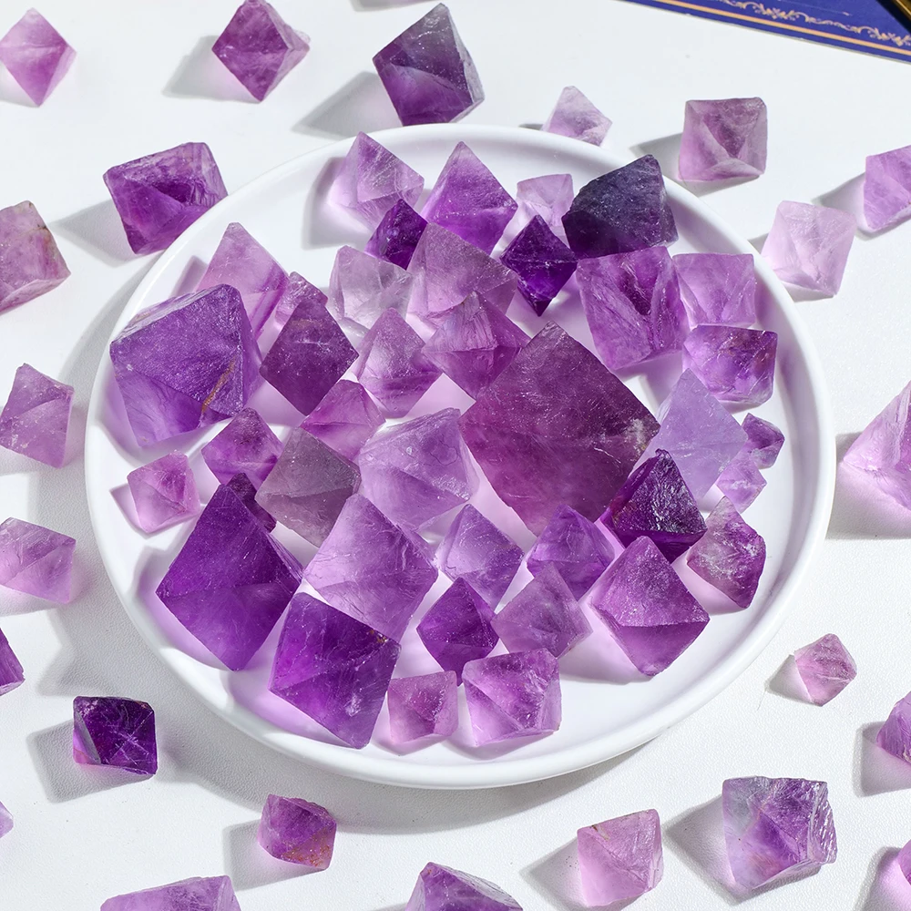 Hot selling wholesale crystal carving Purple fluorite octahedron spiritual healing home decoration