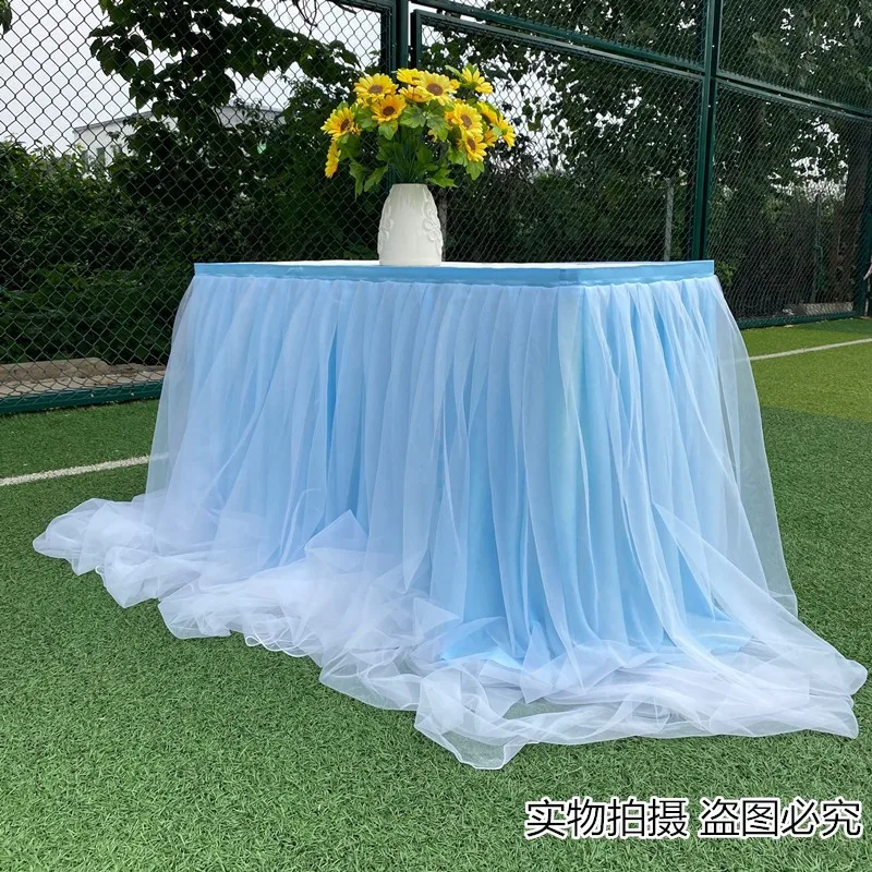2 Layer Tutu Table Skirting Designs for Wedding Birthday Party Decoration White/Pink/Blue/Silver