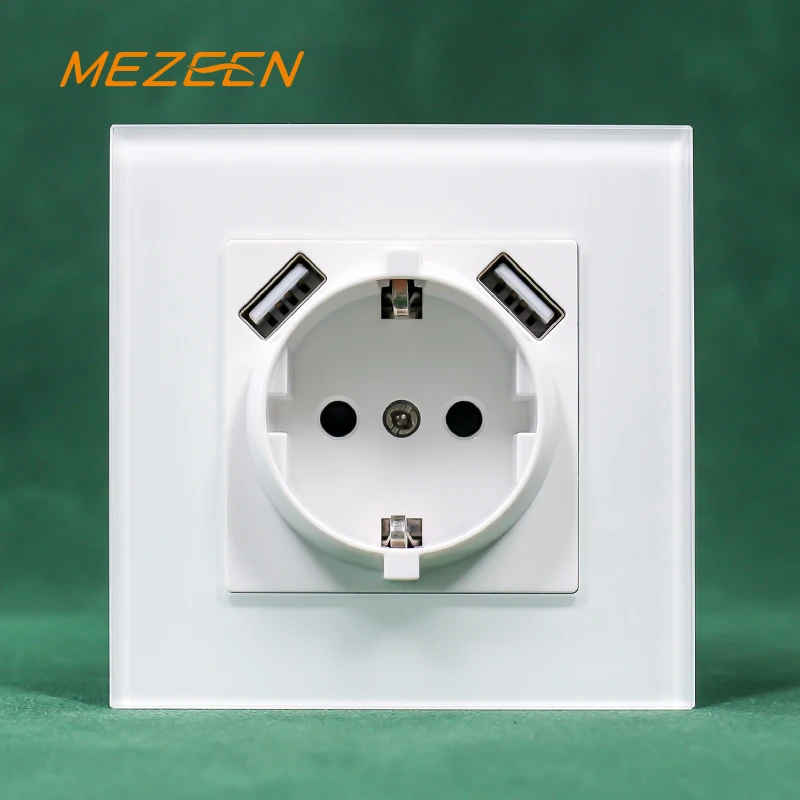 Tempering Glass European Standard German Schuko Wall Socket With Type A Type C USB Charging Port