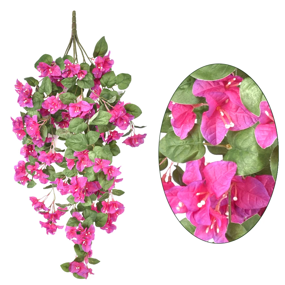 Wedding decor ceiling hanging flowers vine leaves artificial plants bougainvillea silk roses